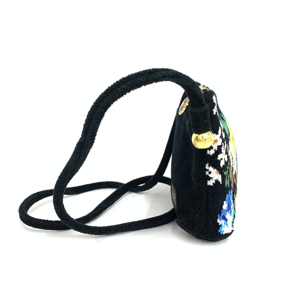 FEILER Mini Shoulder Bag in Excellent Condition, Flower Chenille Weave, Black, Ladies 2