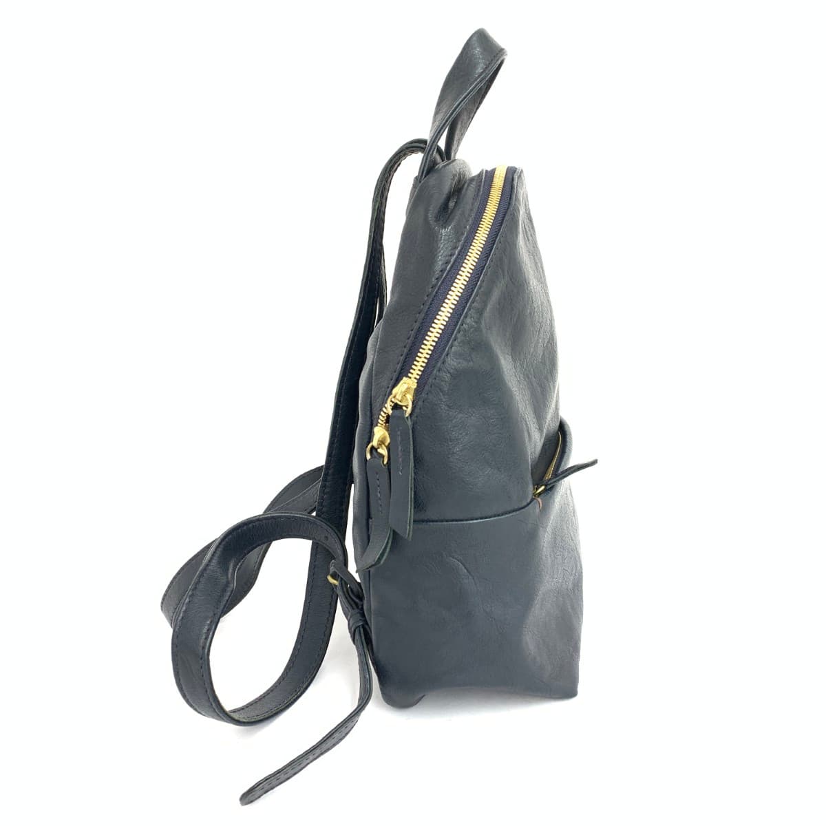 Genten backpack in good condition, logo embossed, goat leather, navy, for women 2