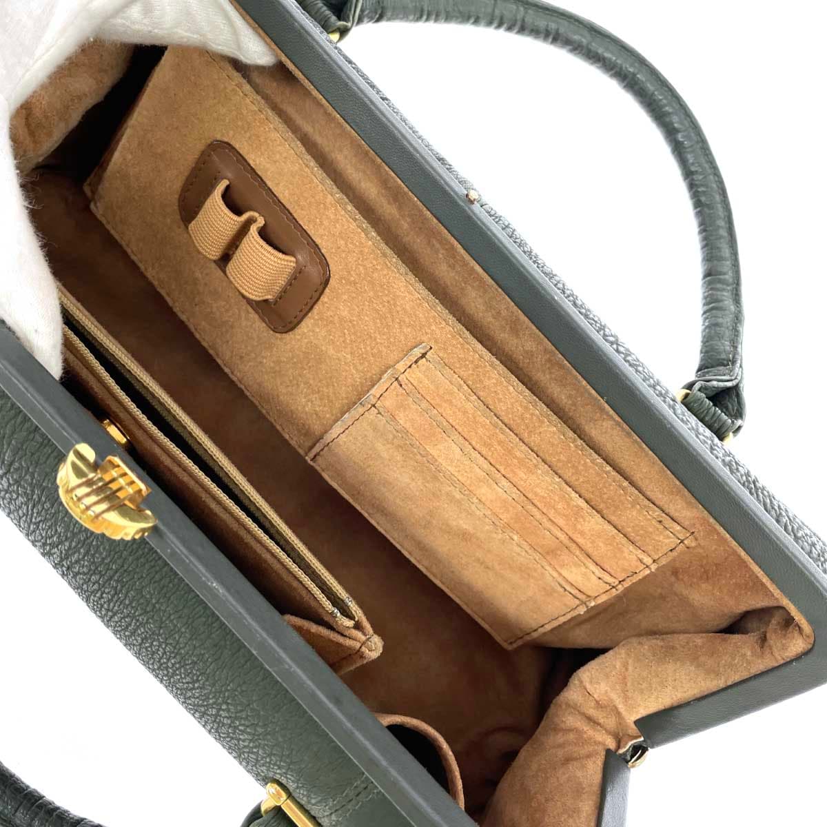 MARIONA Gama-guchi handbag Sharkskin / Dark Green for ladies 10