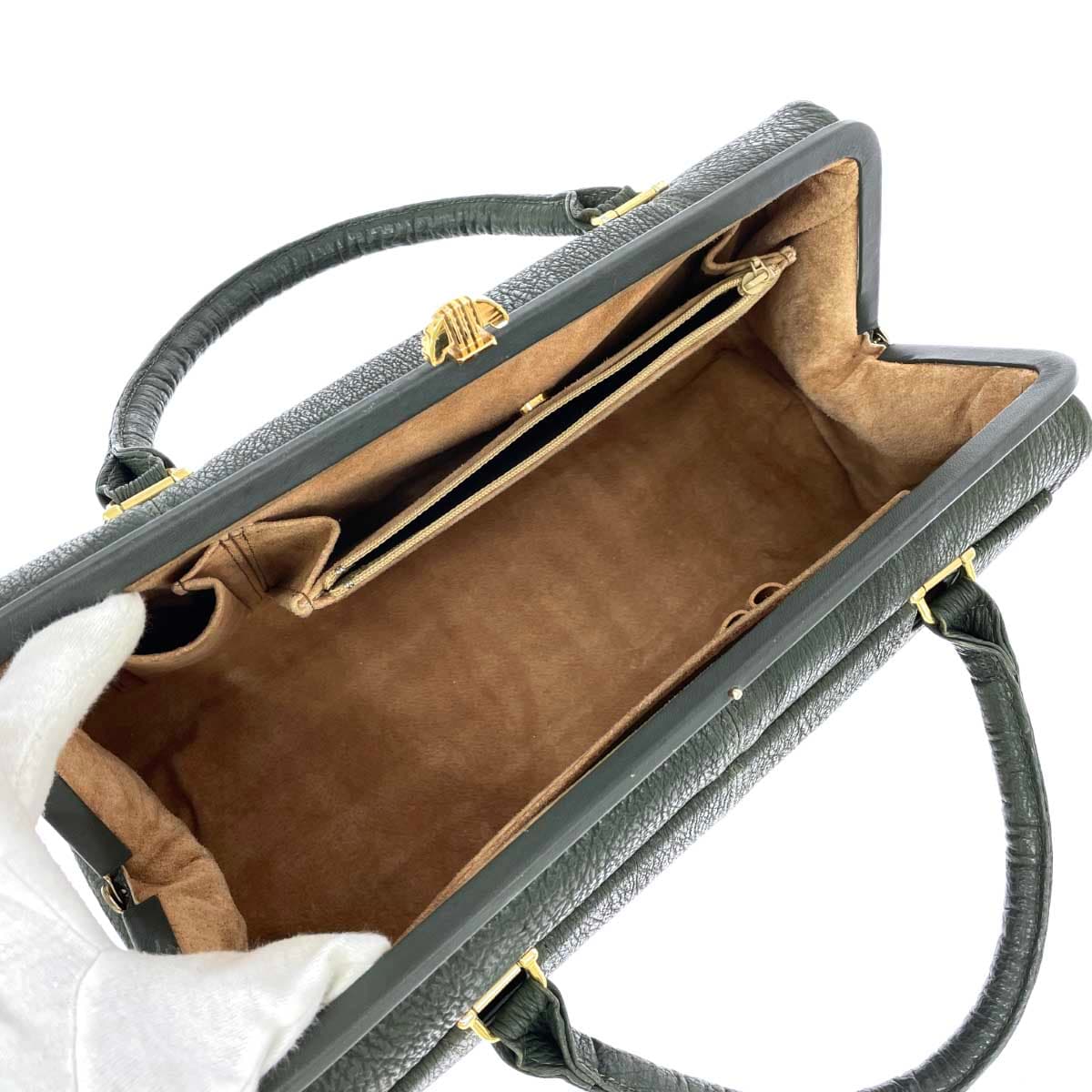 MARIONA Gama-guchi handbag Sharkskin / Dark Green for ladies 4