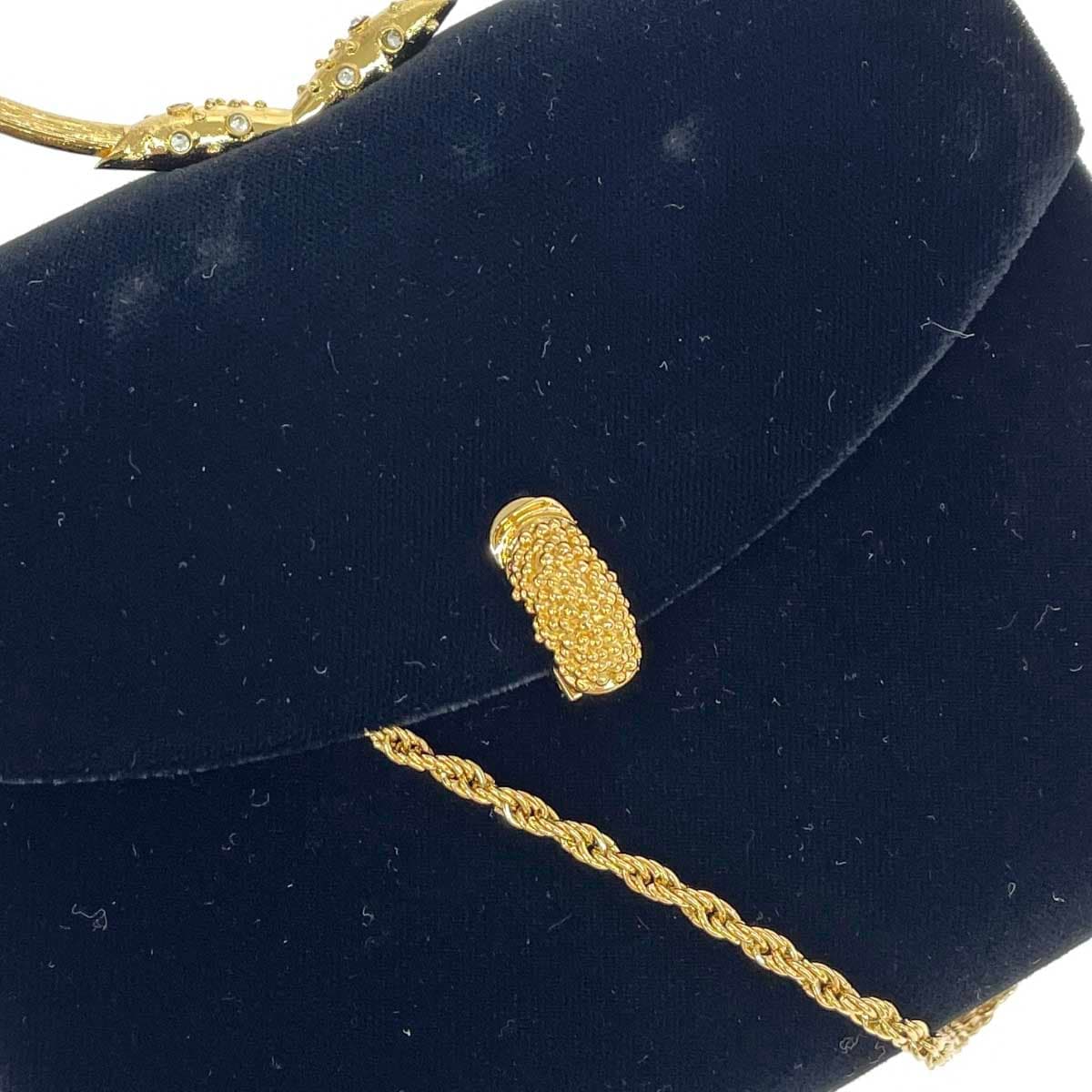 Velour bag 2WAY handbag party bag stone/chain/velour black ladies 5