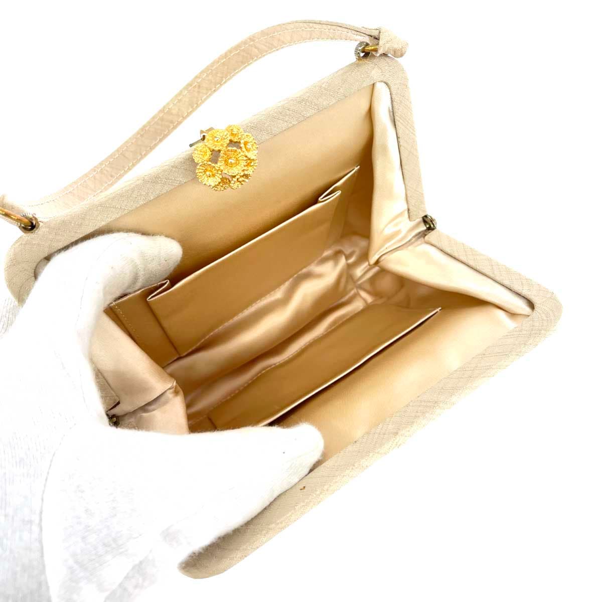 Clasp bag, frame bag, handbag, flower hardware/satin, gold color, ladies 4