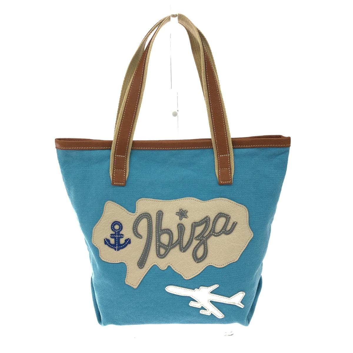 IBIZA Ibiza Tote Bag in Excellent Condition, Airplane Canvas, Blue, Women's