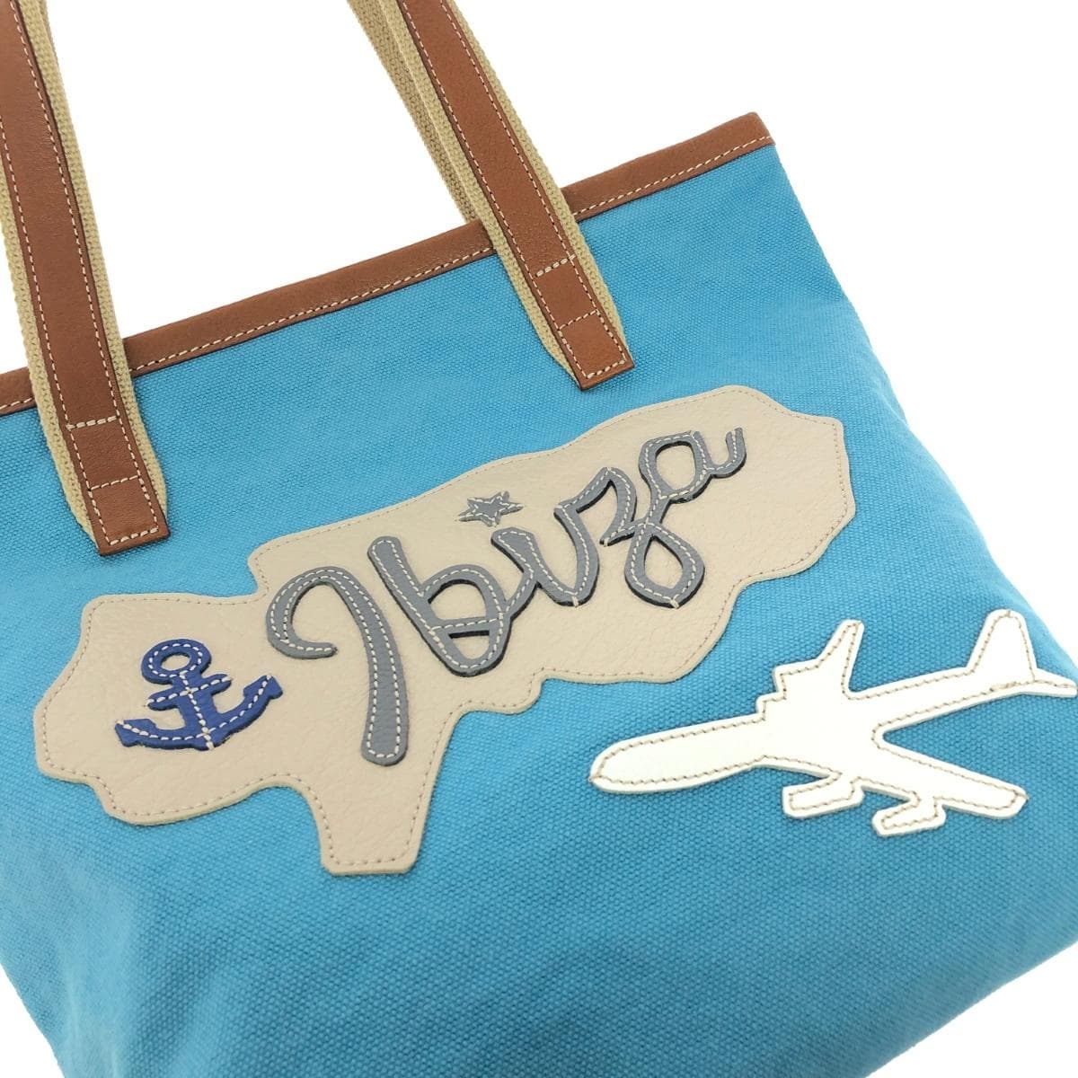 IBIZA Ibiza Tote Bag in Excellent Condition, Airplane Canvas, Blue, Women's 6