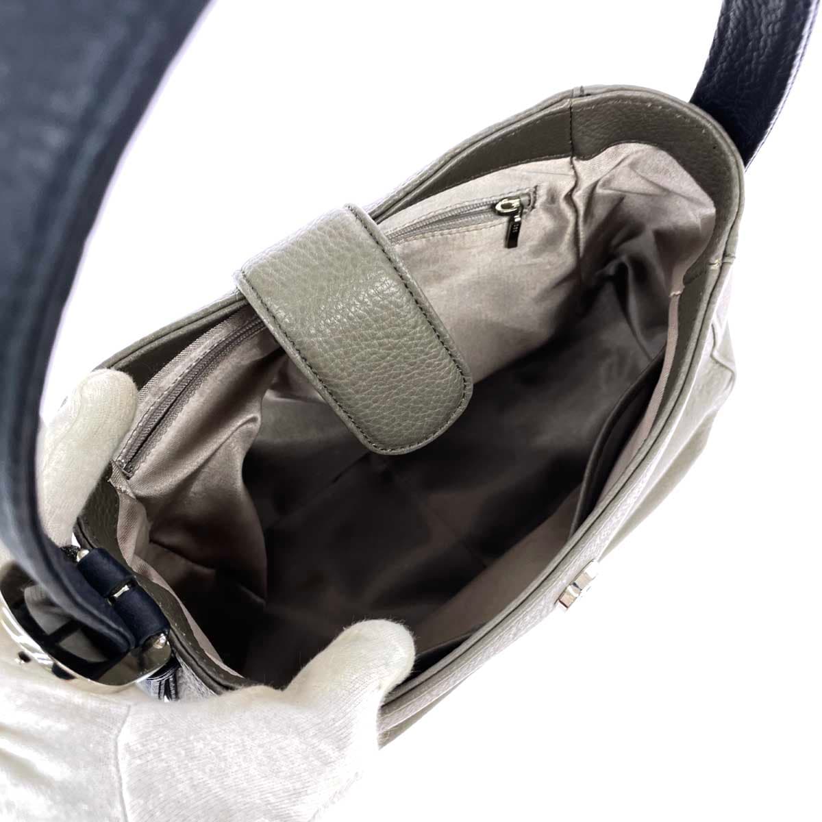 NAGATANI One Shoulder Bag Good Condition Leather Khaki Gray Women's 4