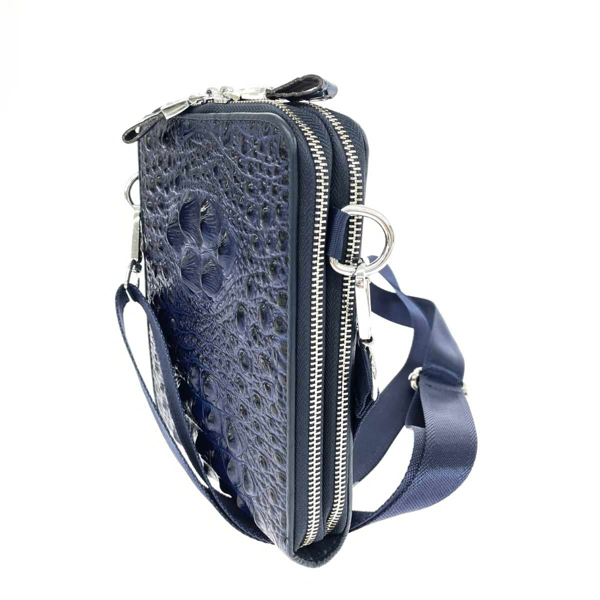 BOLINI Shoulder Bag Good Condition Embossed Leather Blue Unisex 2