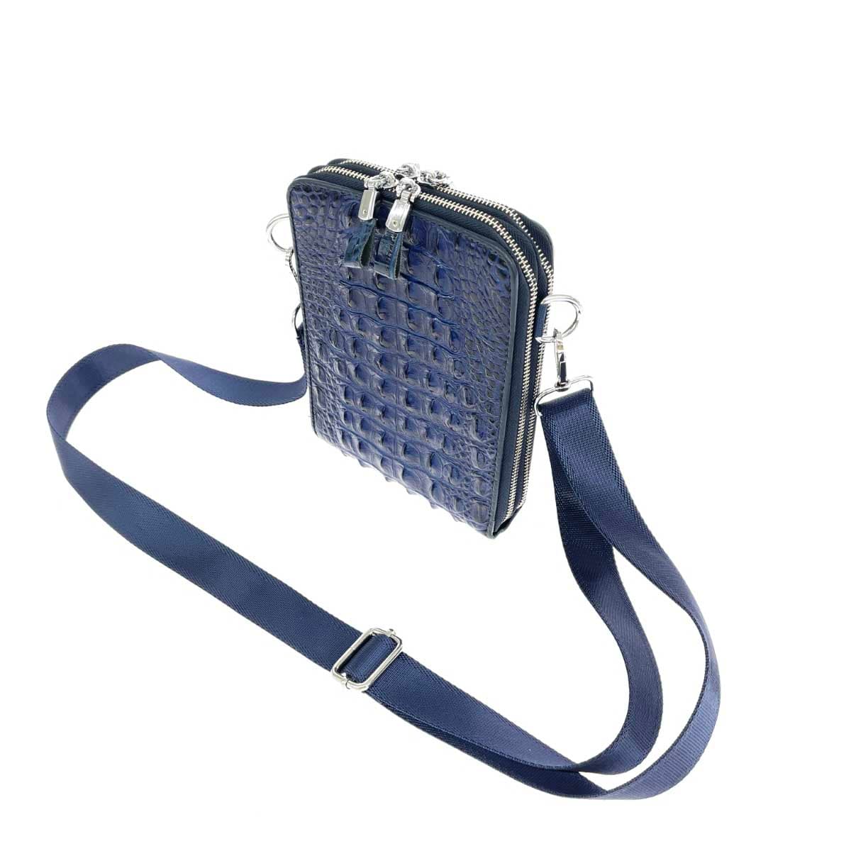 BOLINI Shoulder Bag Good Condition Embossed Leather Blue Unisex 3