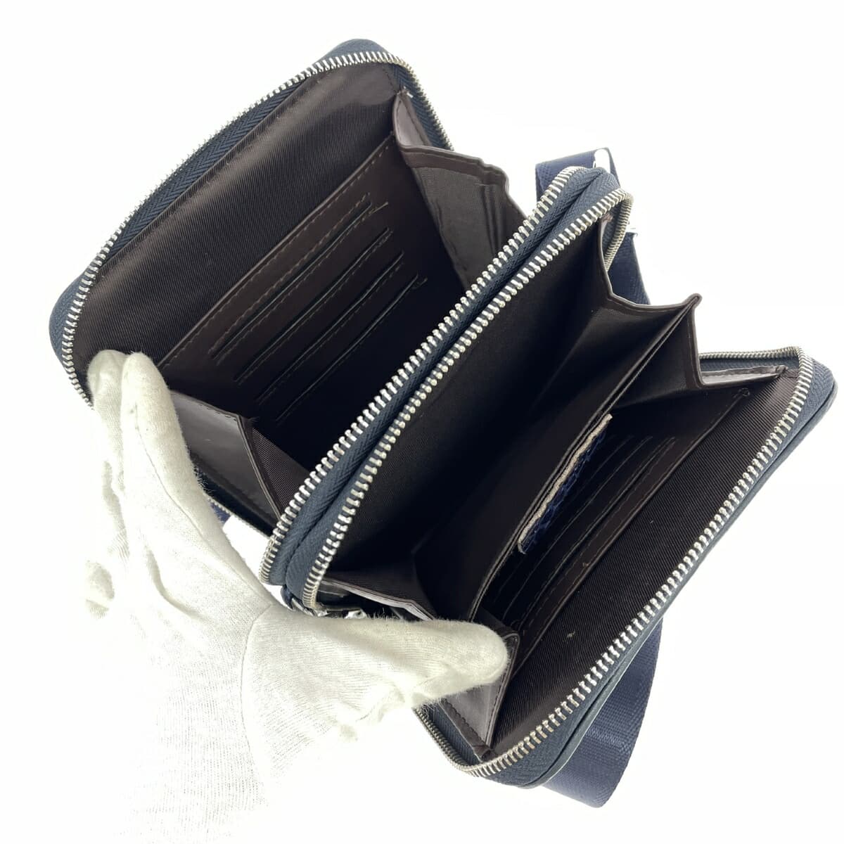 BOLINI Shoulder Bag Good Condition Embossed Leather Blue Unisex 4