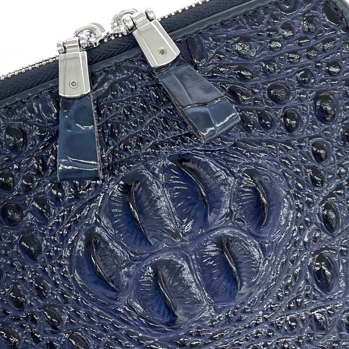 BOLINI Shoulder Bag Good Condition Embossed Leather Blue Unisex 5