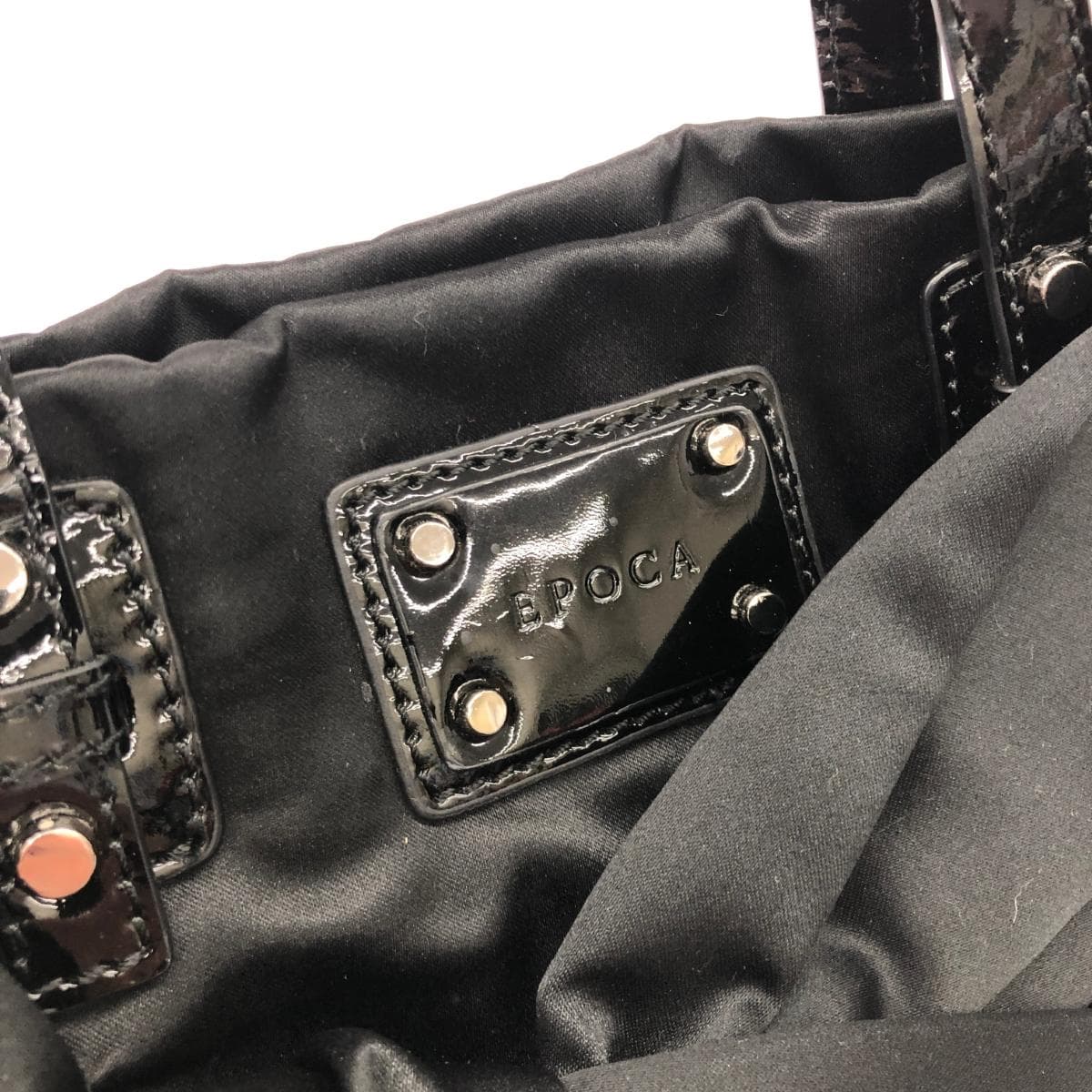 EPOCA Tote Bag Logo/Ribbon/Satin × Enamel Black Women's 7
