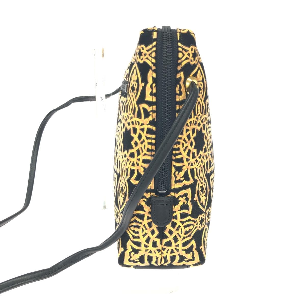 Inden-ya Mini Shoulder Bag/Pochette Geobesque Series/Kinat/Arabesque Pattern/Black Ground Deer Leather Brown Lacquer Black Ladies 2