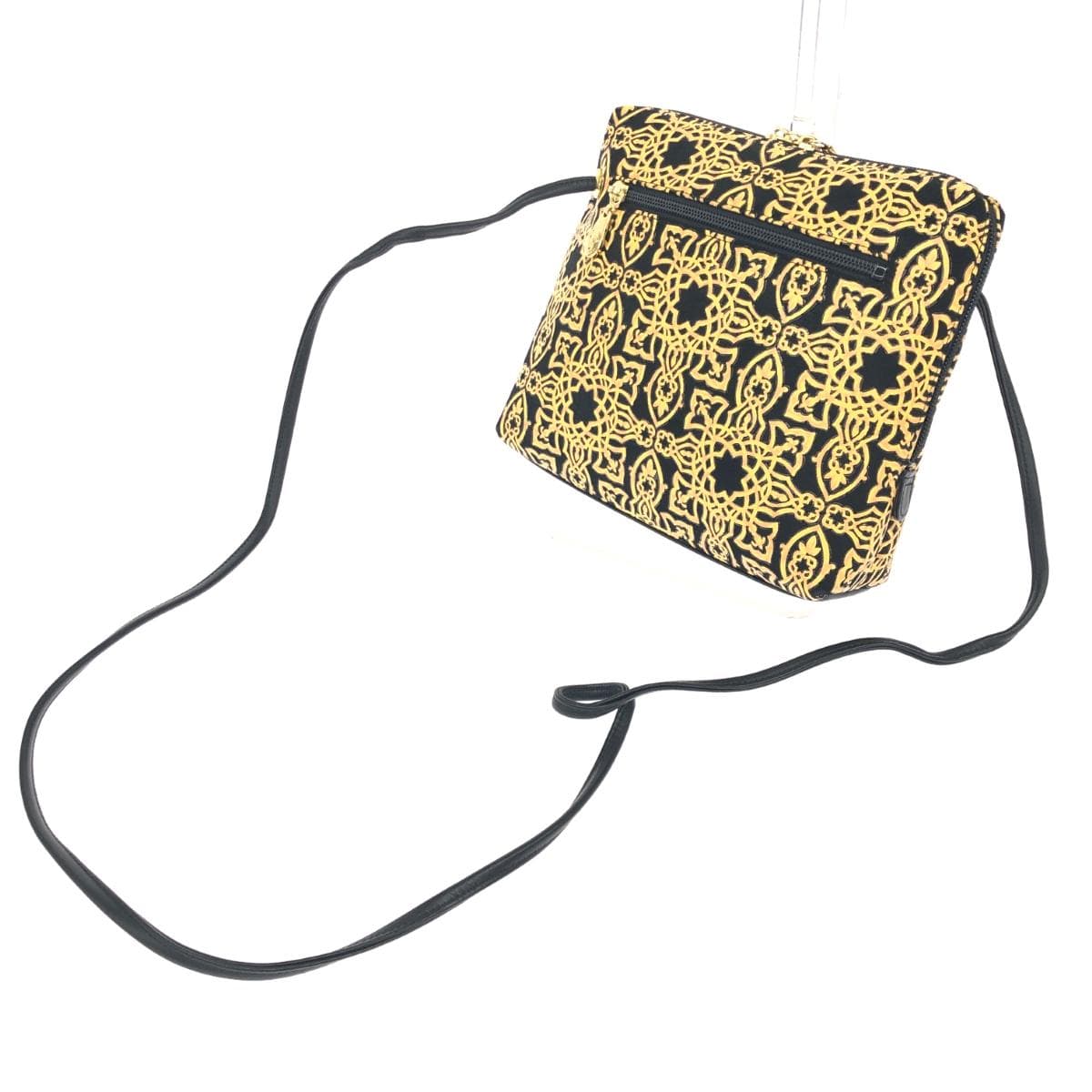 Inden-ya Mini Shoulder Bag/Pochette Geobesque Series/Kinat/Arabesque Pattern/Black Ground Deer Leather Brown Lacquer Black Ladies 3