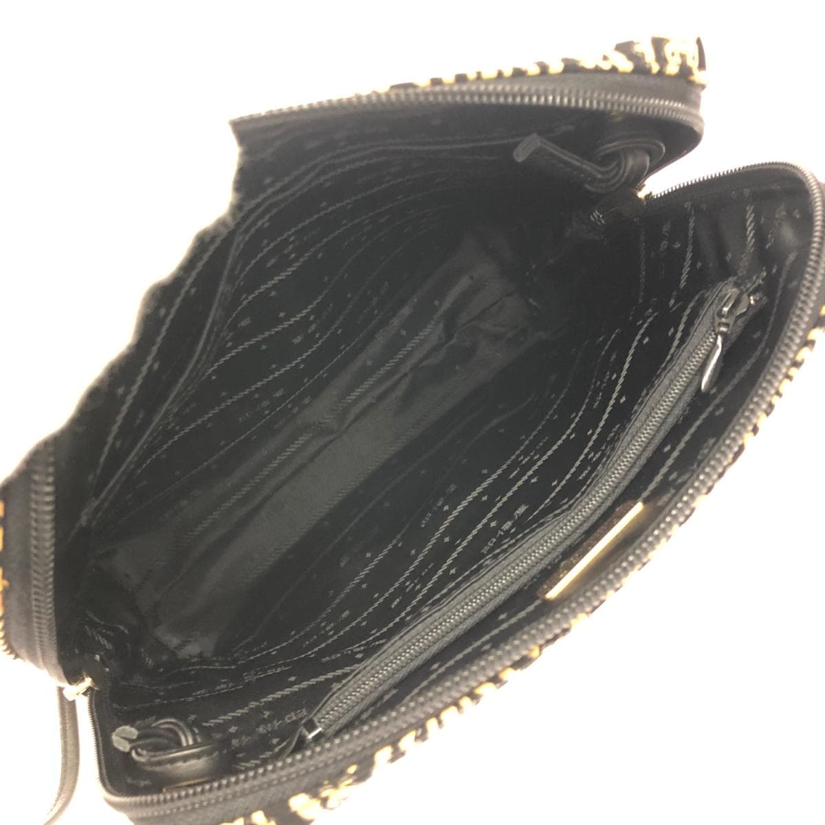 Inden-ya Mini Shoulder Bag/Pochette Geobesque Series/Kinat/Arabesque Pattern/Black Ground Deer Leather Brown Lacquer Black Ladies 6