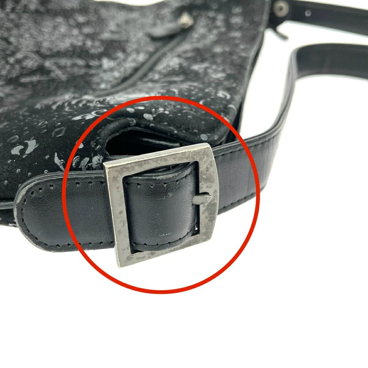 Inden-ya One Shoulder Bag Polka and Floral Black Ground Deer Leather Black Lacquer Black Ladies 10