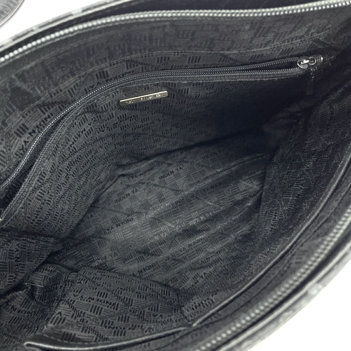 Inden-ya One Shoulder Bag Polka and Floral Black Ground Deer Leather Black Lacquer Black Ladies 5