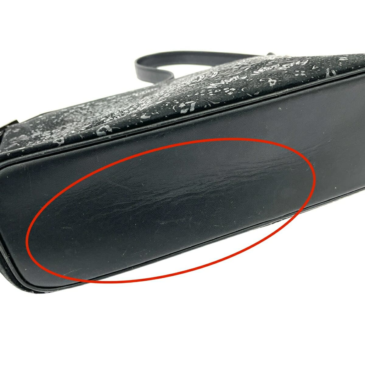 Inden-ya One Shoulder Bag Polka and Floral Black Ground Deer Leather Black Lacquer Black Ladies 7