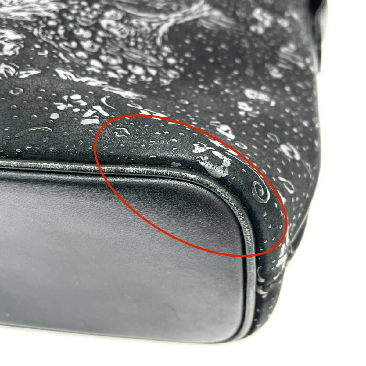 Inden-ya One Shoulder Bag Polka and Floral Black Ground Deer Leather Black Lacquer Black Ladies 9