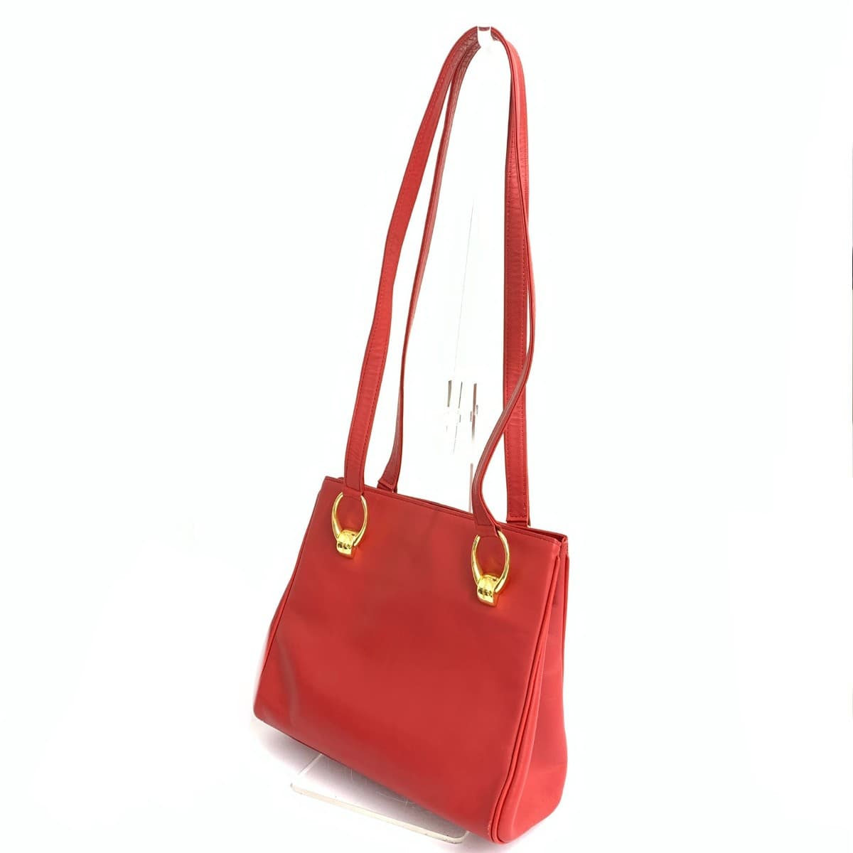LEONARD Shoulder Tote Bag Logo Embossed Leather Red Women's 3