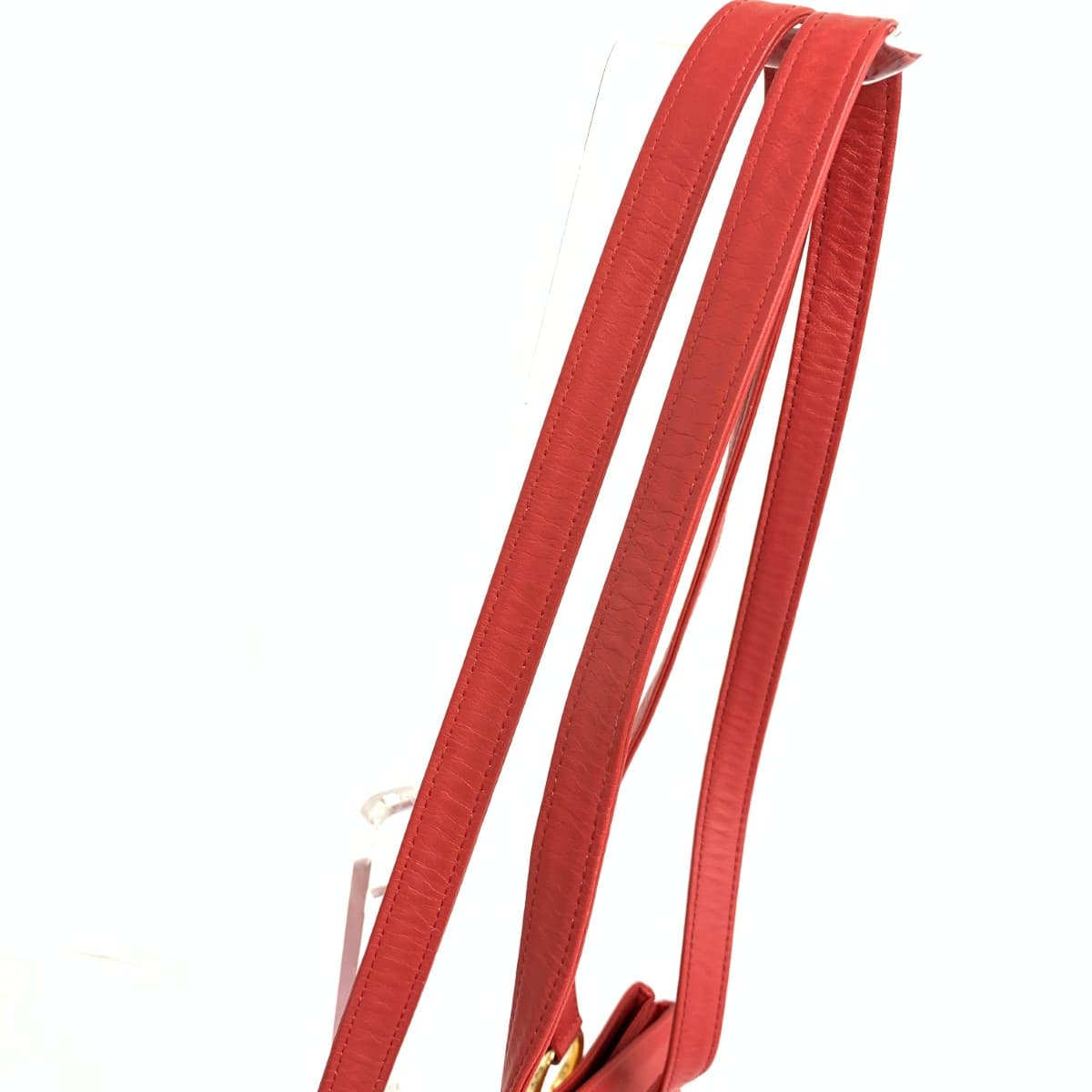 LEONARD Shoulder Tote Bag Logo Embossed Leather Red Women's 4