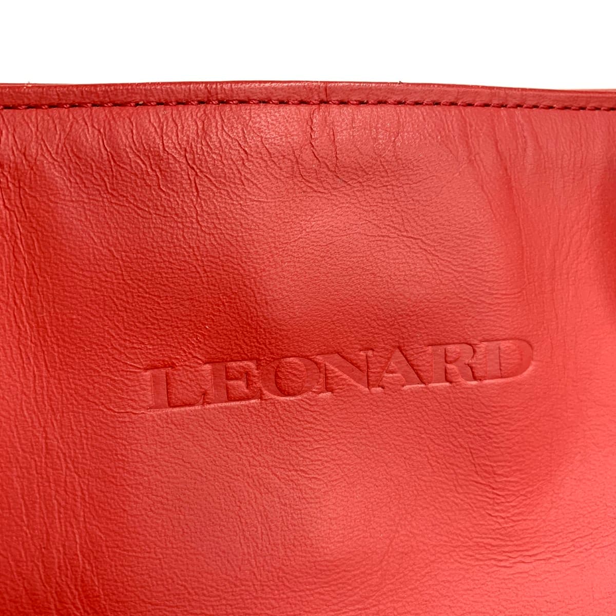 LEONARD Shoulder Tote Bag Logo Embossed Leather Red Women's 6