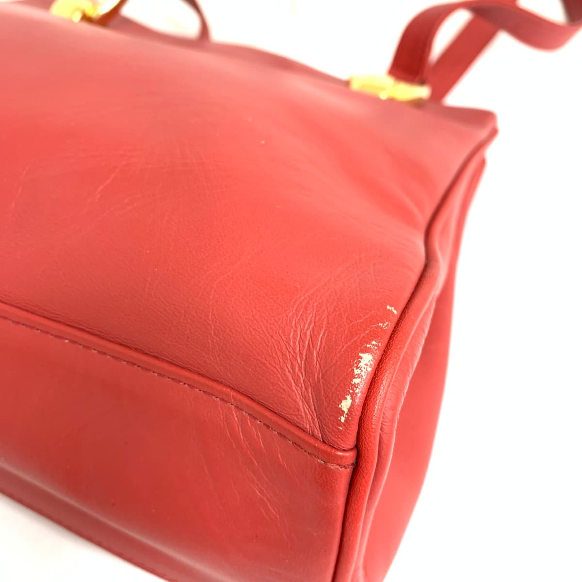 LEONARD Shoulder Tote Bag Logo Embossed Leather Red Women's 9