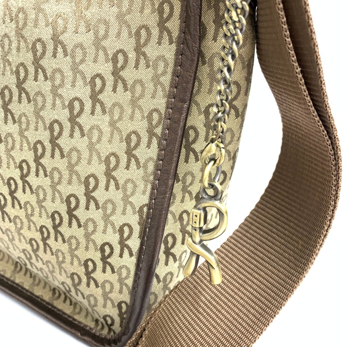 ROBERTA DI CAMERINO Shoulder Bag Like New R Logo Jacquard Brown Ladies 4
