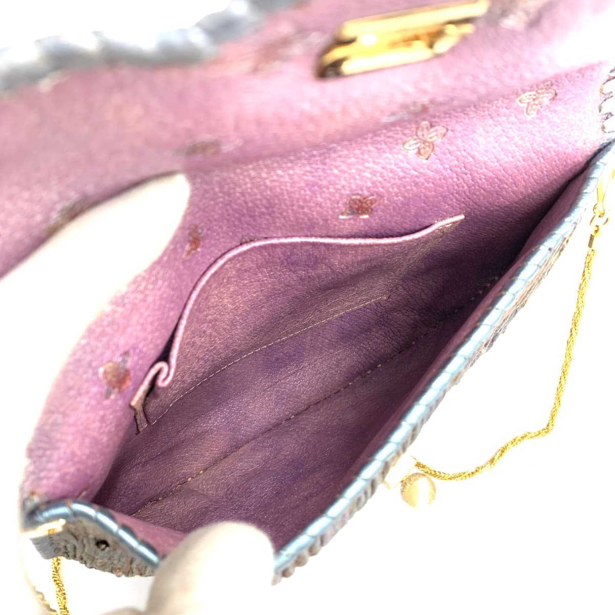 No brand chain clutch bag in good condition, beaded, pleated processing, leather, multicolor, ladies 6