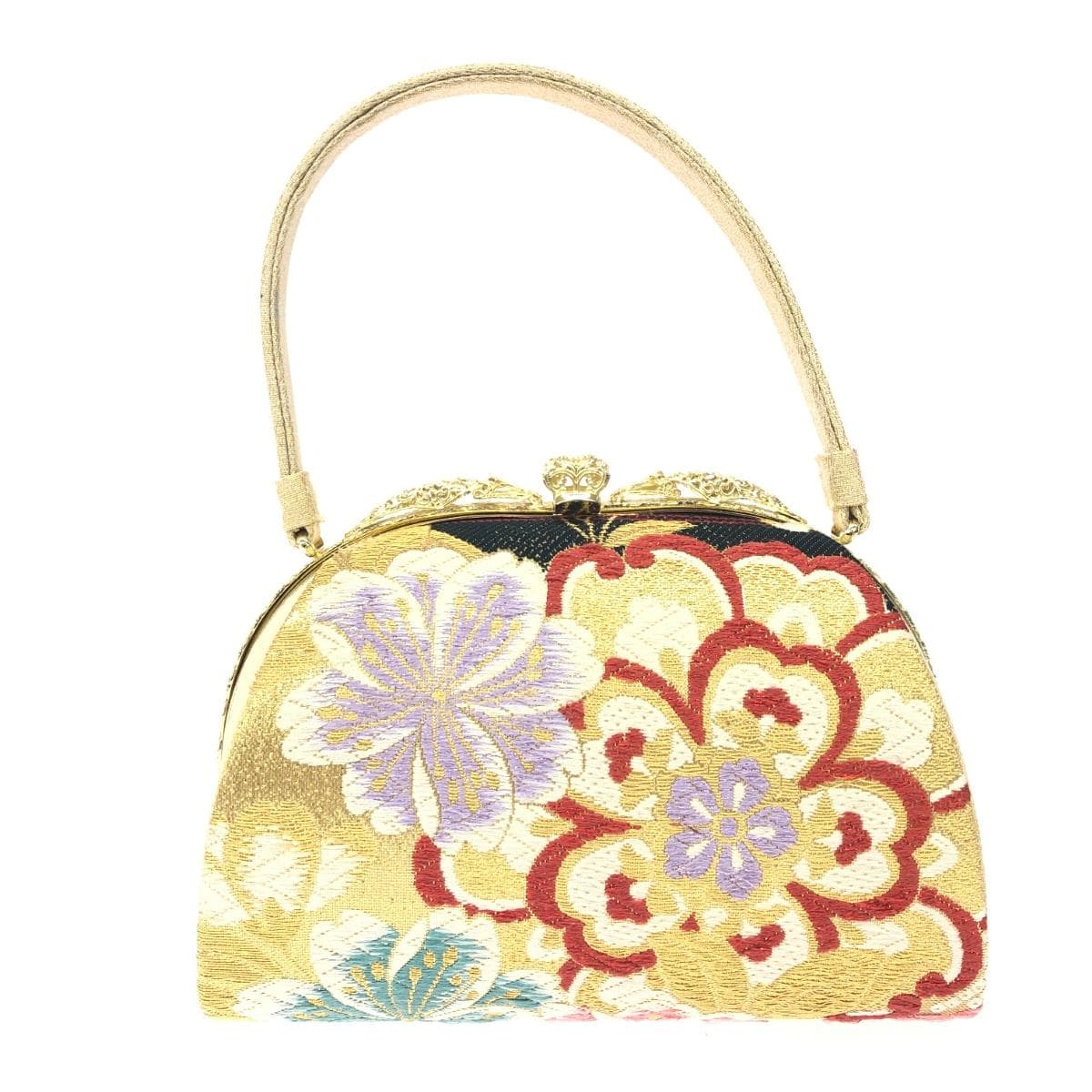 nobrand No Brand Frame Handbag Flower / Traditional Japanese Style / Satin Gold Color Women's