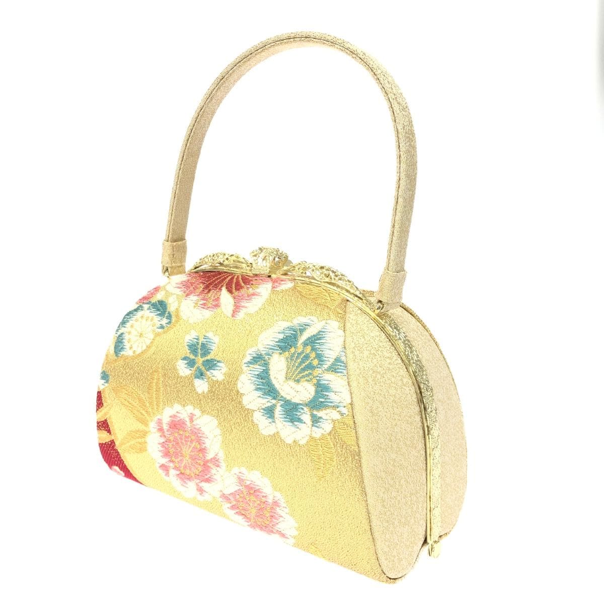 nobrand No Brand Frame Handbag Flower / Traditional Japanese Style / Satin Gold Color Women's 3