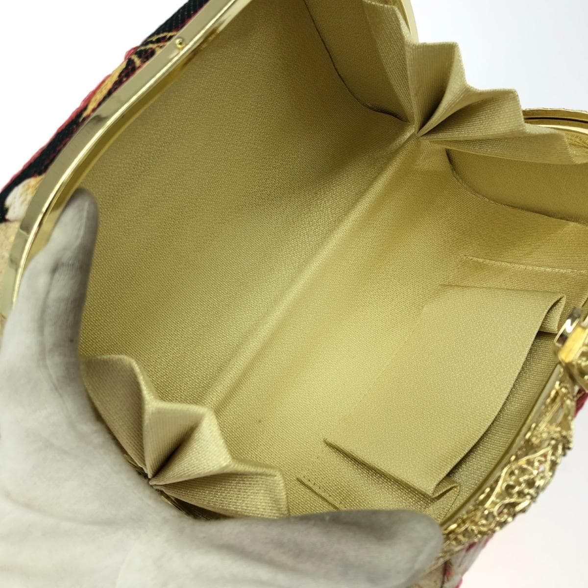 nobrand No Brand Frame Handbag Flower / Traditional Japanese Style / Satin Gold Color Women's 7