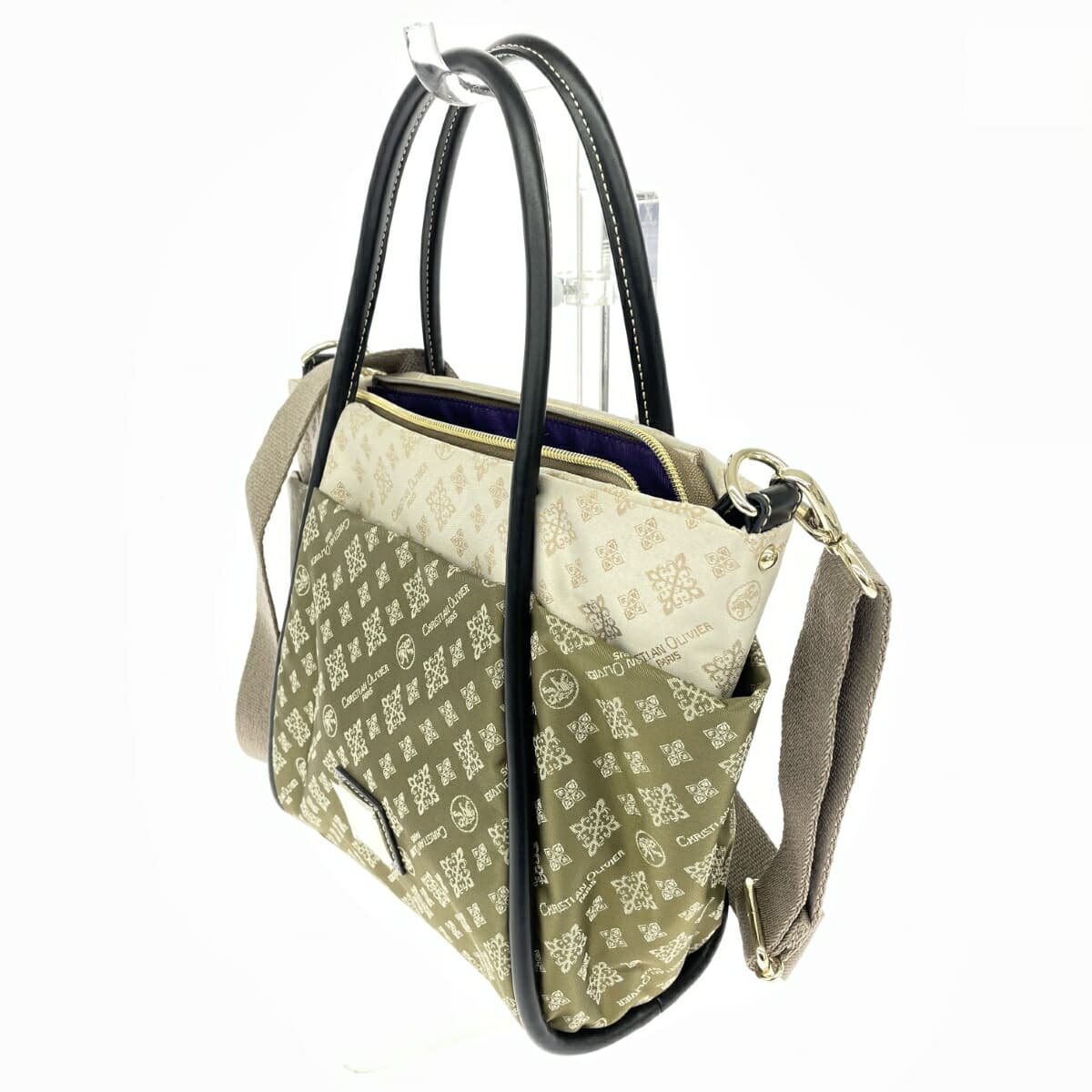CHRISTIAN OLIVIER 2WAY Tote Bag Like New Monogram/Nylon/Olive Women's 3