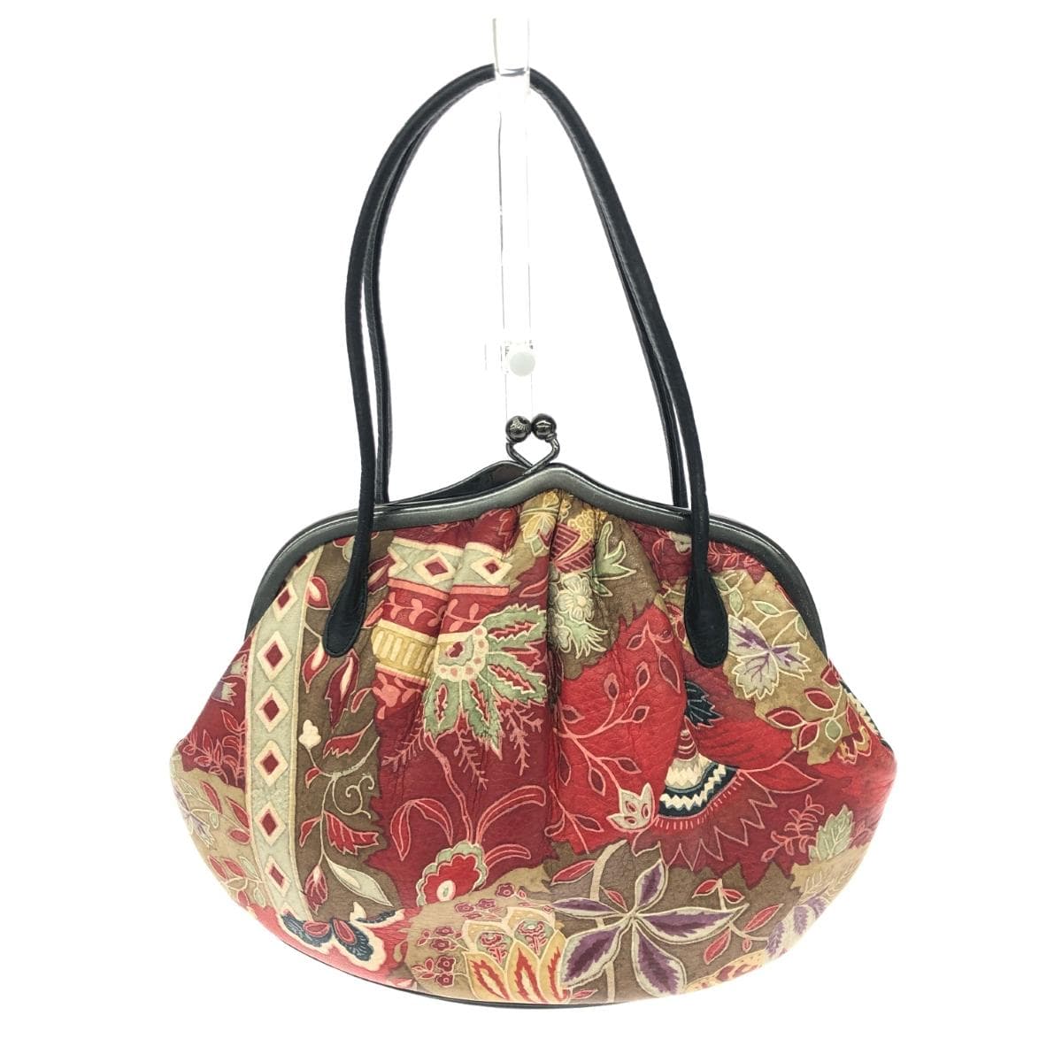 Frame purse handbag, traditional Japanese style / floral pattern / leather, red, for women
