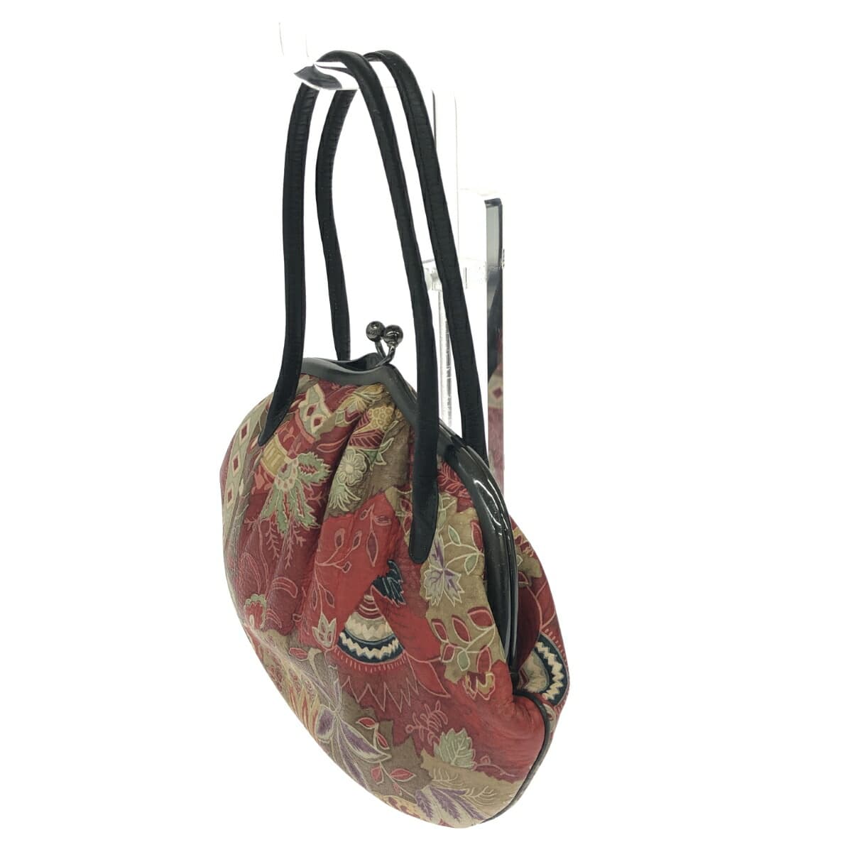 Frame purse handbag, traditional Japanese style / floral pattern / leather, red, for women 3