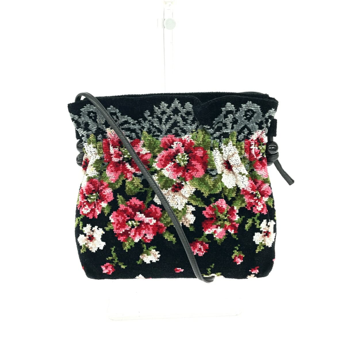 FEILER Mini Shoulder Bag Good Condition Arietta Chenille Weave Black Ladies