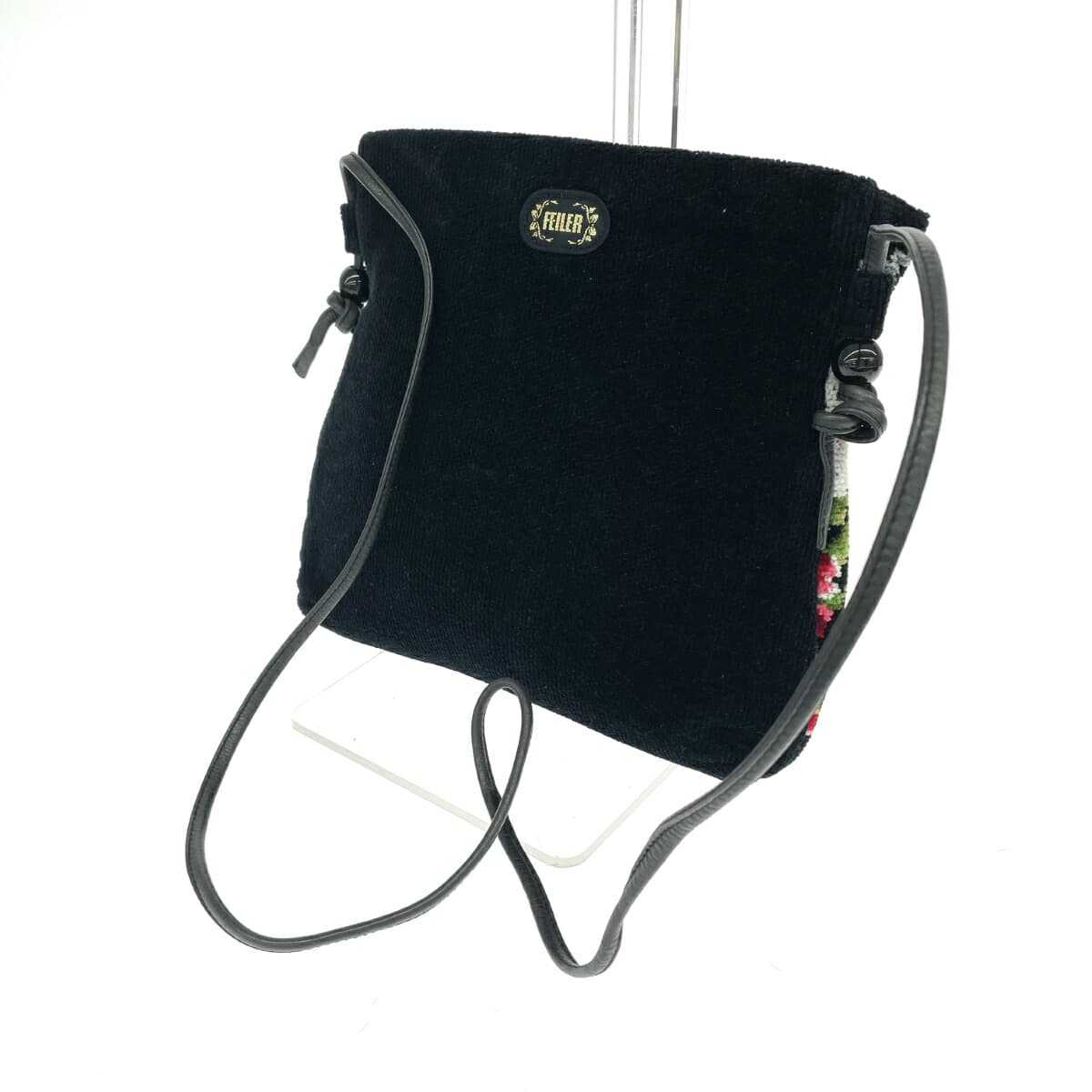 FEILER Mini Shoulder Bag Good Condition Arietta Chenille Weave Black Ladies 3