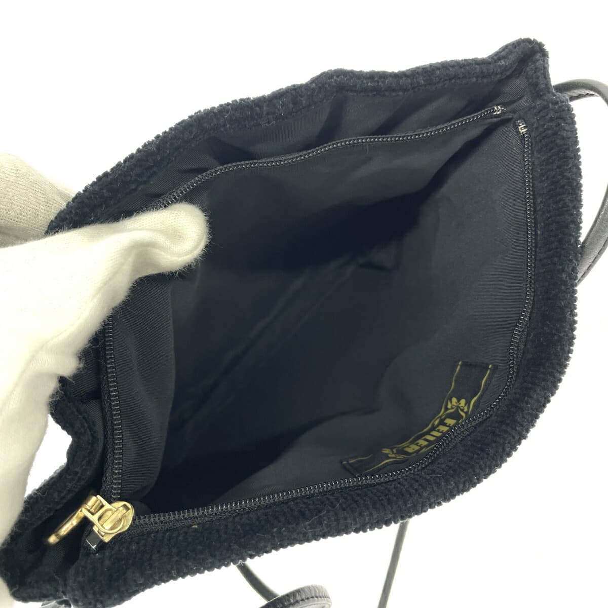 FEILER Mini Shoulder Bag Good Condition Arietta Chenille Weave Black Ladies 6