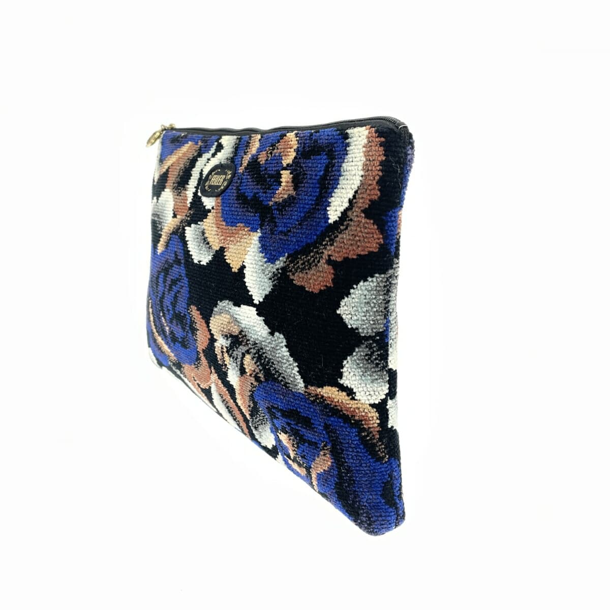 FEILER clutch bag pouch in good condition, rose pattern, chenille weave, multicolor, for ladies 2