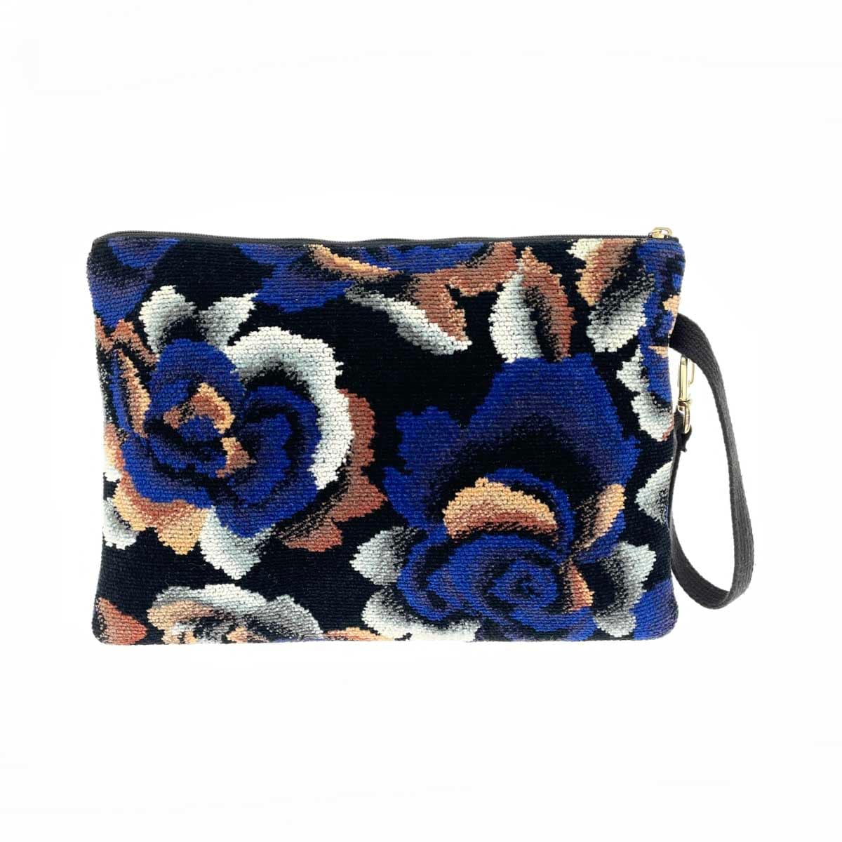 FEILER clutch bag pouch in good condition, rose pattern, chenille weave, multicolor, for ladies 3