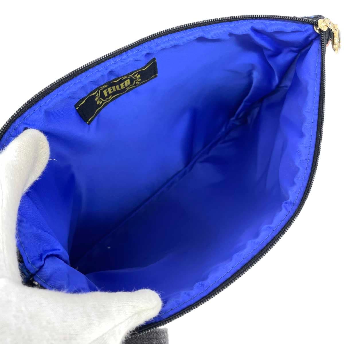 FEILER clutch bag pouch in good condition, rose pattern, chenille weave, multicolor, for ladies 4