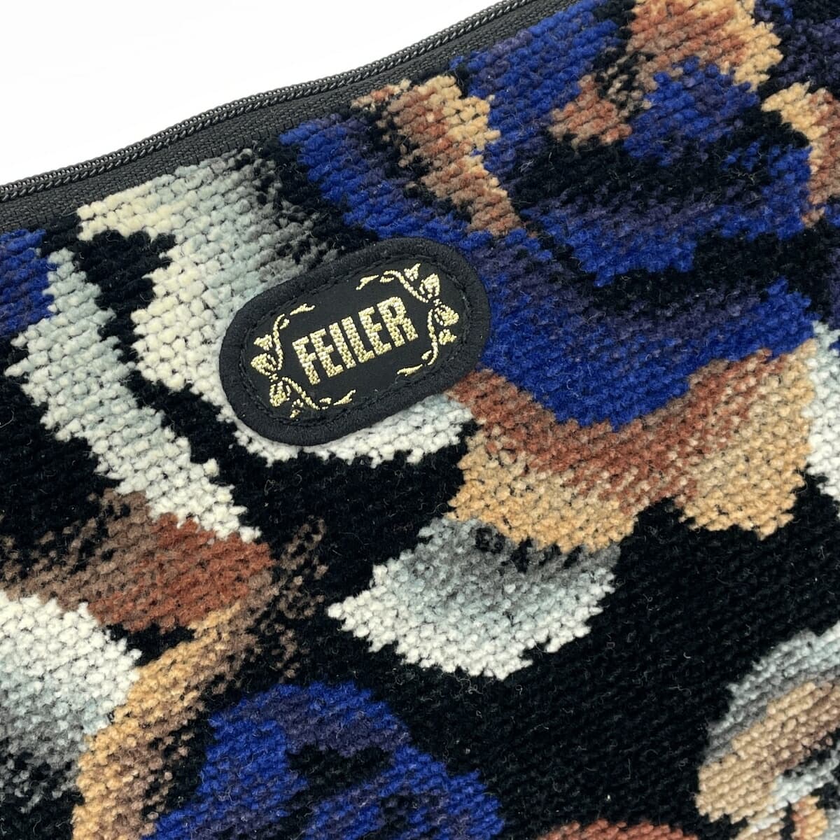 FEILER clutch bag pouch in good condition, rose pattern, chenille weave, multicolor, for ladies 5