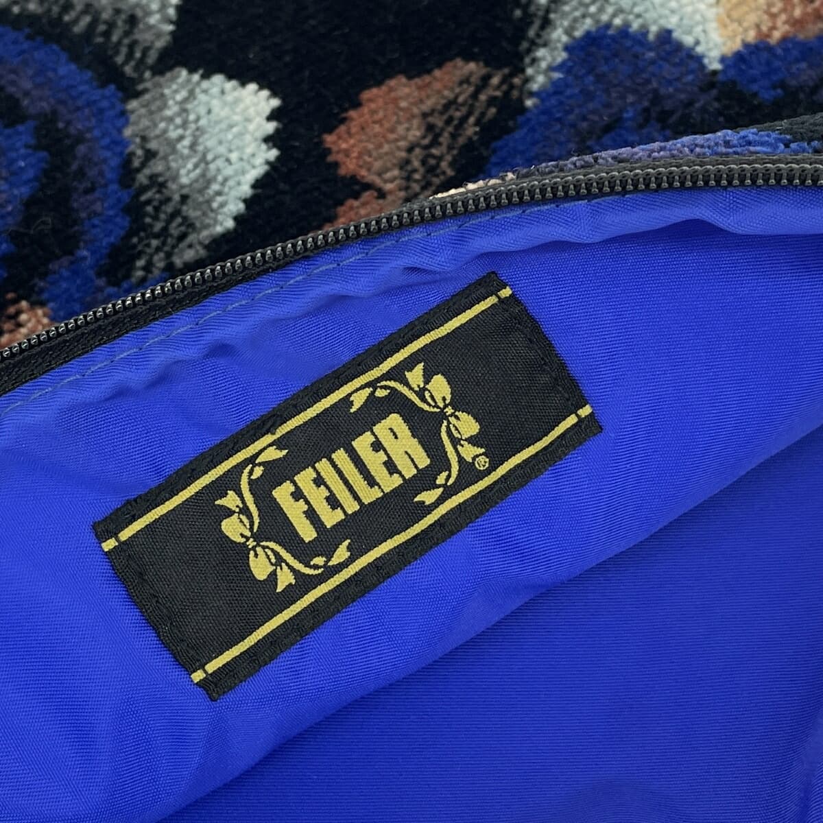 FEILER clutch bag pouch in good condition, rose pattern, chenille weave, multicolor, for ladies 6