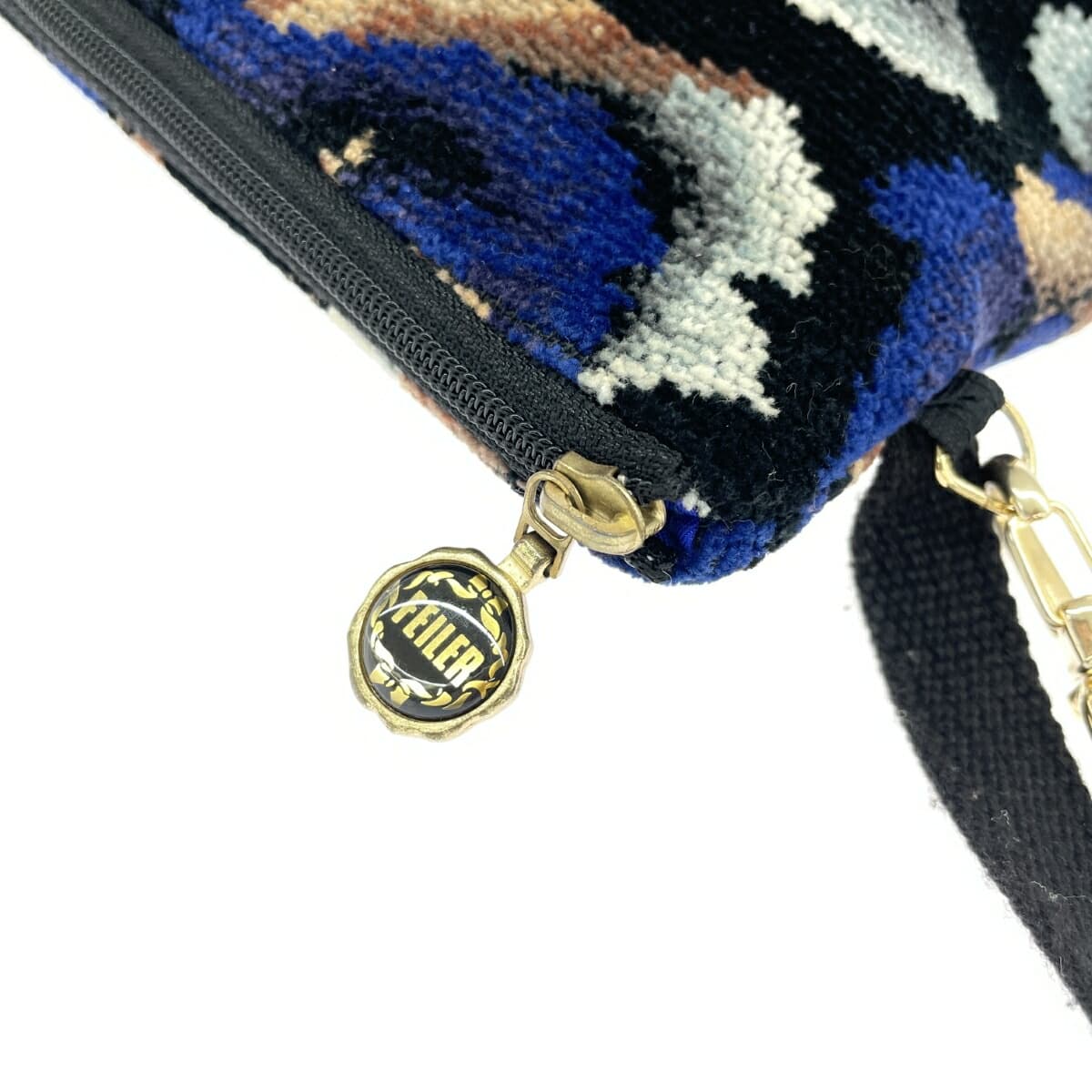 FEILER clutch bag pouch in good condition, rose pattern, chenille weave, multicolor, for ladies 8