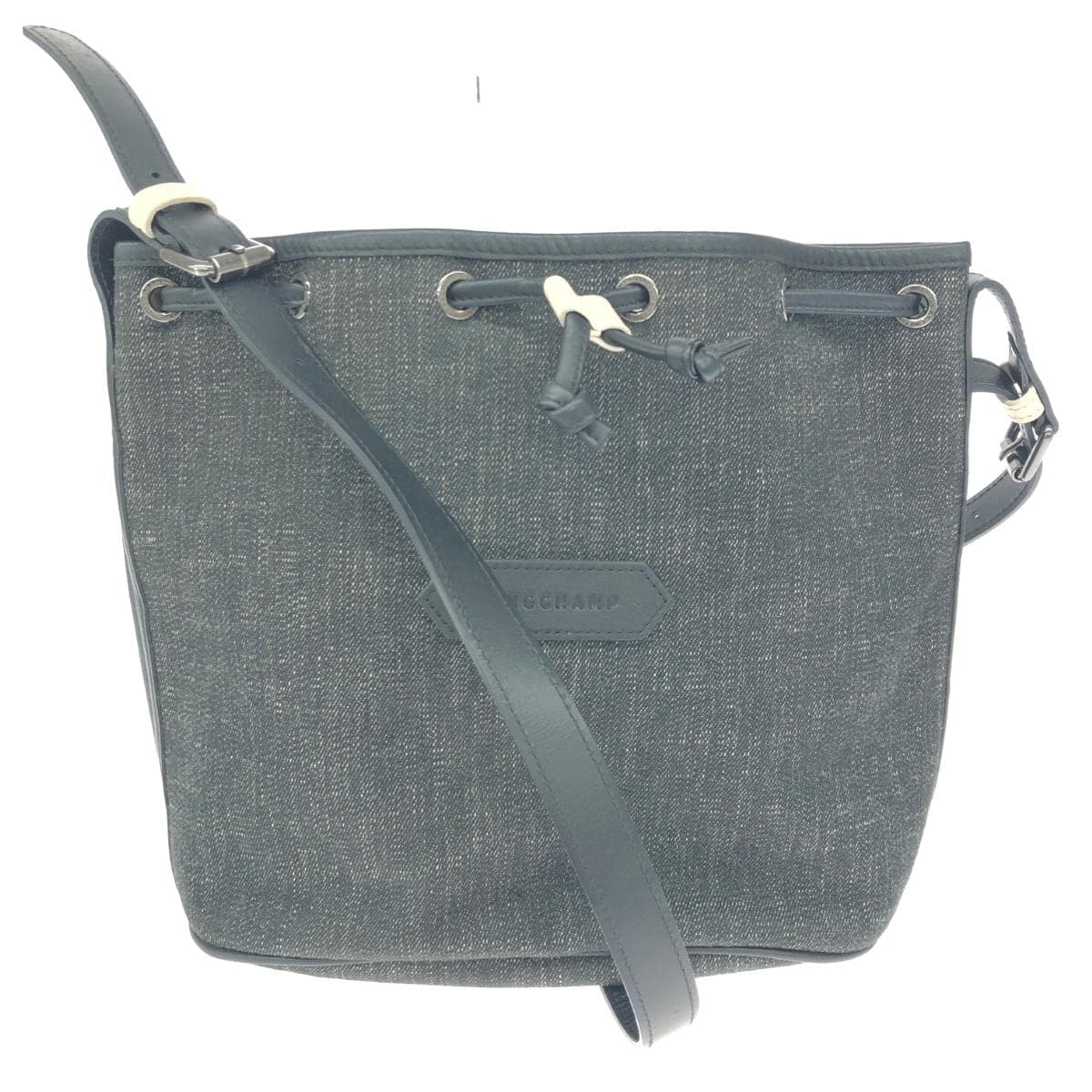 LONGCHAMP Drawstring Shoulder Bag in Excellent Condition - Drawstring/Logo Plate/Denim - Black for Women