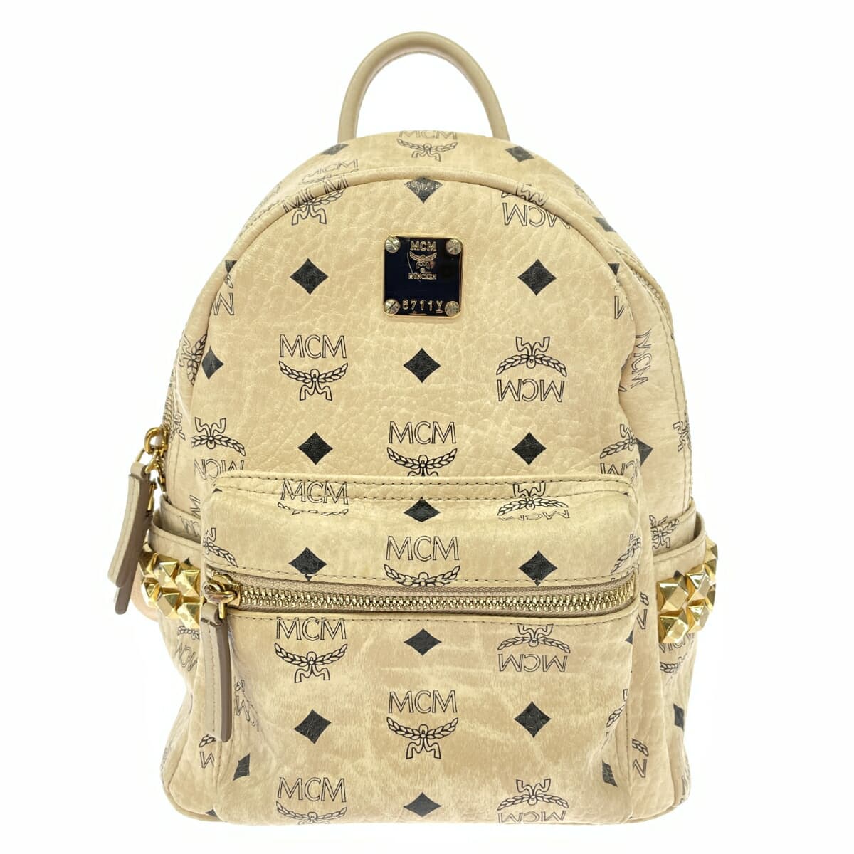 MCM Backpack Visetos/Leather × Studs 10351710 Beige Ladies