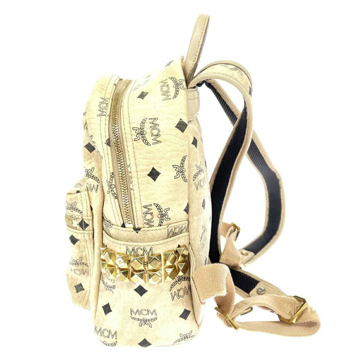 MCM Backpack Visetos/Leather × Studs 10351710 Beige Ladies 2