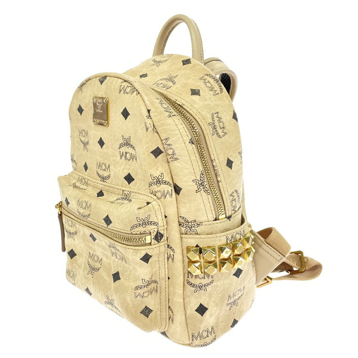 MCM Backpack Visetos/Leather × Studs 10351710 Beige Ladies 3