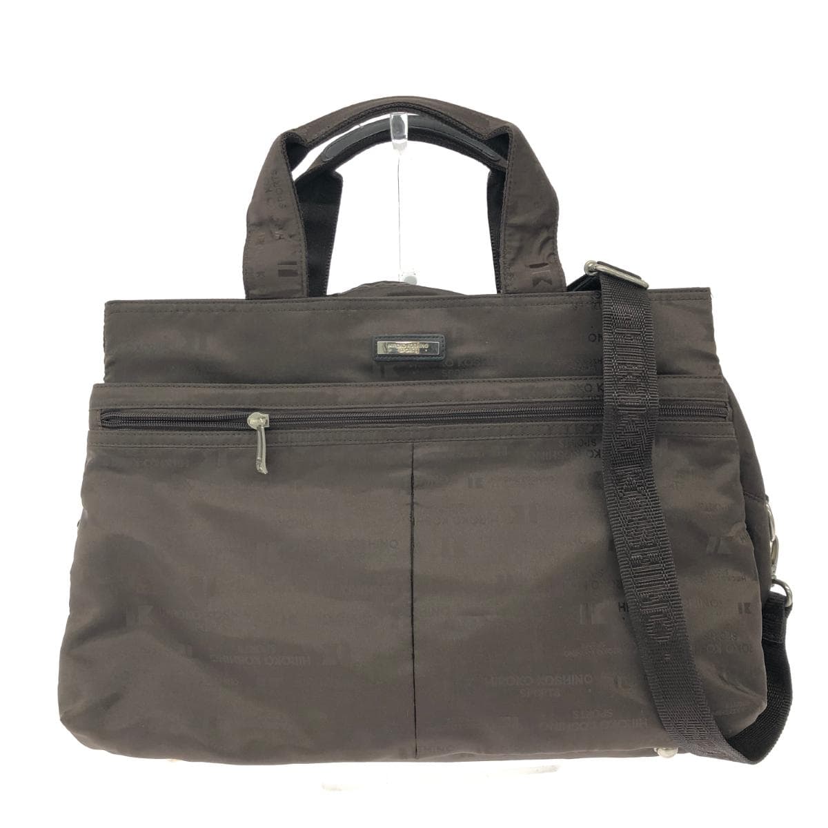 HIROKO KOSHINO 2WAY Boston Bag/Shoulder Set Total Logo/Nylon/Dark Brown Women's 2