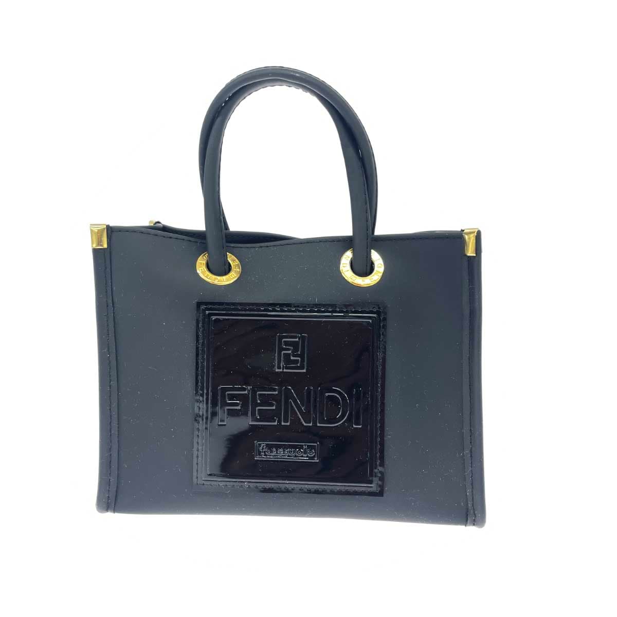 FENDI Mini Bag & Handkerchief Set Like New Zucca Pattern 085-3001 Black Ladies 2