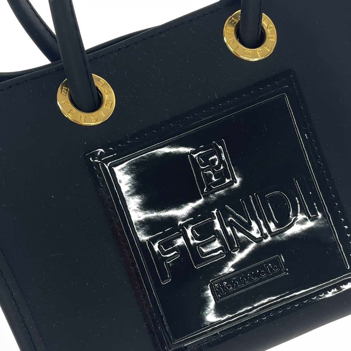 FENDI Mini Bag & Handkerchief Set Like New Zucca Pattern 085-3001 Black Ladies 5