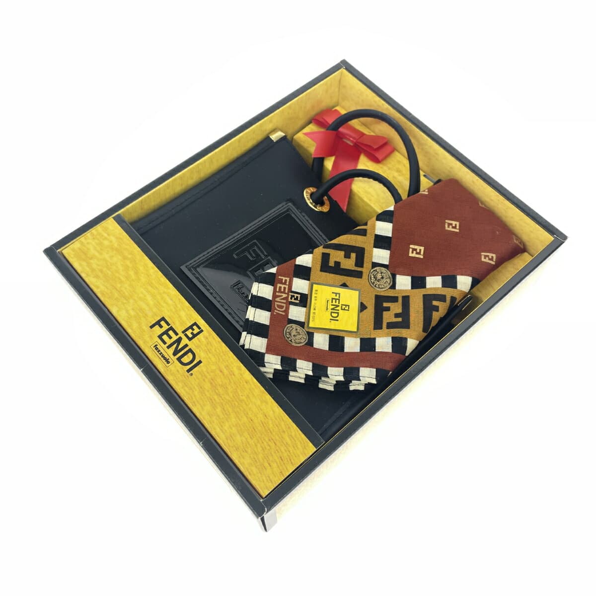 FENDI Mini Bag & Handkerchief Set Like New Zucca Pattern 085-3001 Black Ladies 9